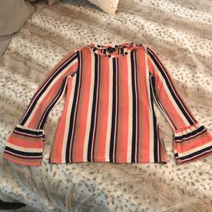 Coral, navy blue, cream and khaki color figure flattering top